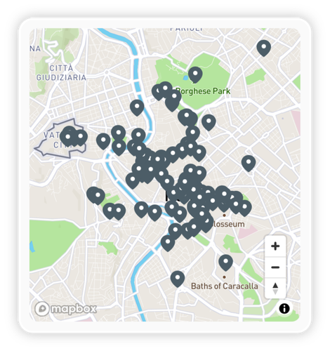 Mapa památek a zajímavých míst v aplikaci průvodce po Římě