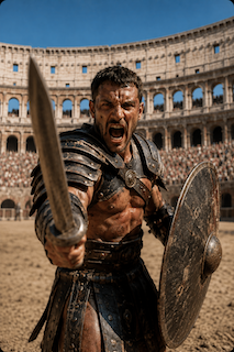 Ilustrace gladiátora v Koloseu – příběhy antického Říma v českém audio průvodci