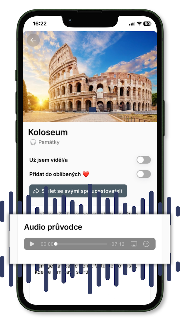 Český audio průvodce ke Koloseu v mobilní aplikaci Průvodce Řím