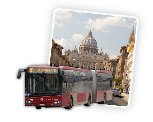 Římský autobus a fotografie z dopravy po Římě.