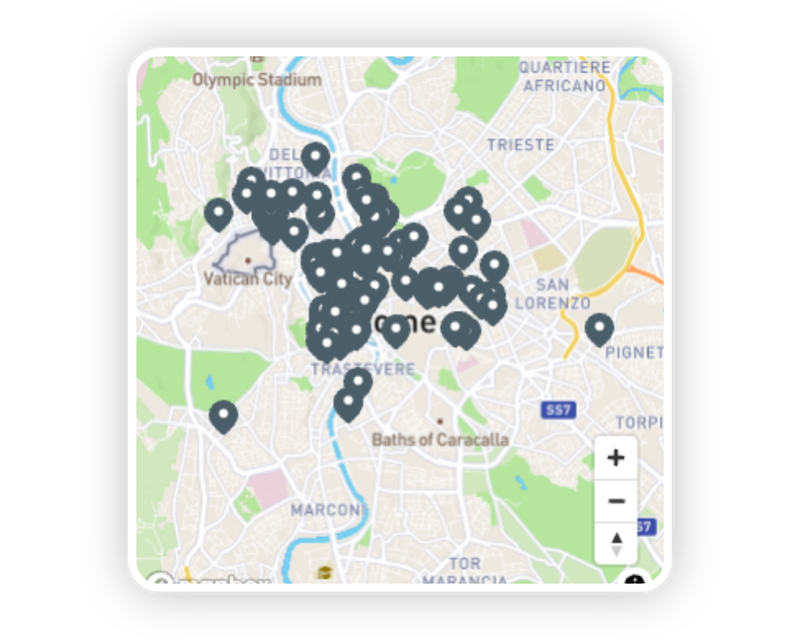 Gastromapa Říma v mobilní aplikaci s doporučenými restauracemi a podniky