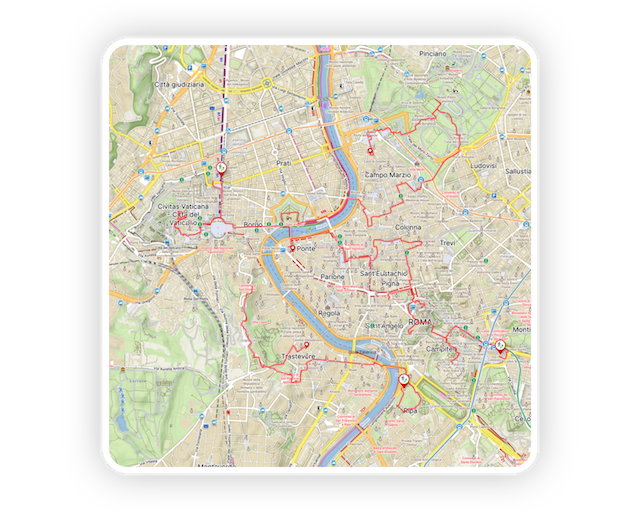 Mapa Říma s trasami 3denního itineráře