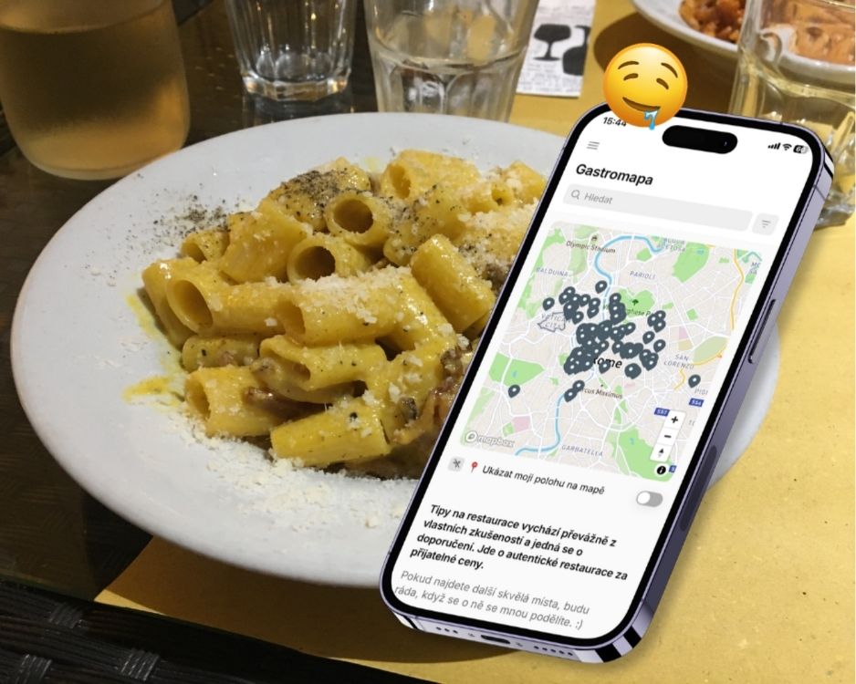 Gastromapa Říma v aplikaci průvodce s polohou a tipy na podniky