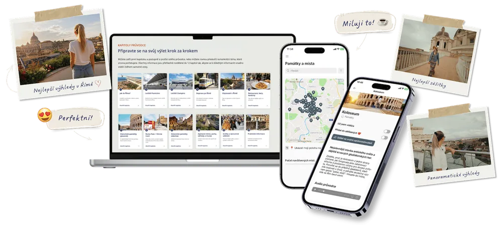 Online průvodce Řím na počítači a mobilní aplikace s hotovým itinerářem