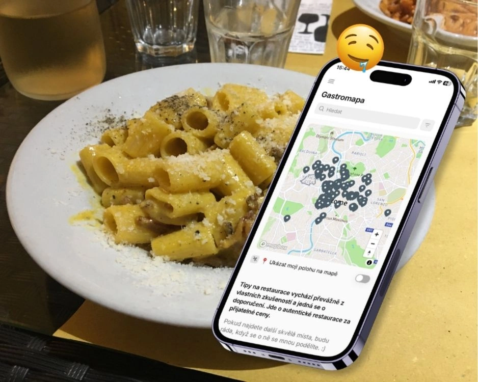 Gastromapa s tipy na jídlo v mobilní aplikaci Průvodce Řím